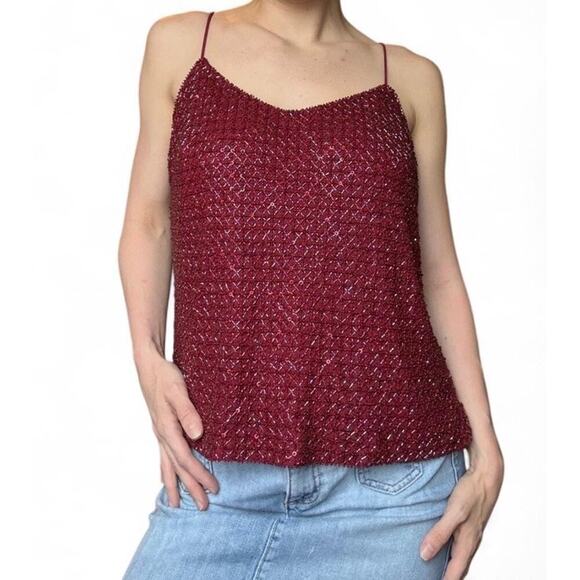 Burgundy Ann Taylor beaded camisole top size 12 NWT - Picture 1 of 4